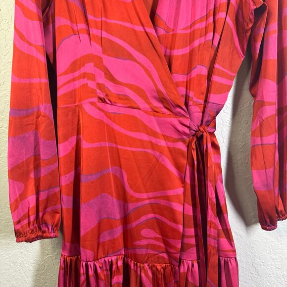 HUTCH ANTHROPOLOGIE Dress XL Ciara Zebra Striped Wrap Puff Sleeve Tie Closure - Picture 7 of 14